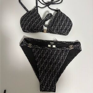 FENDI FF Monogram Metal Logo Two Piece Bikini Swimsuit